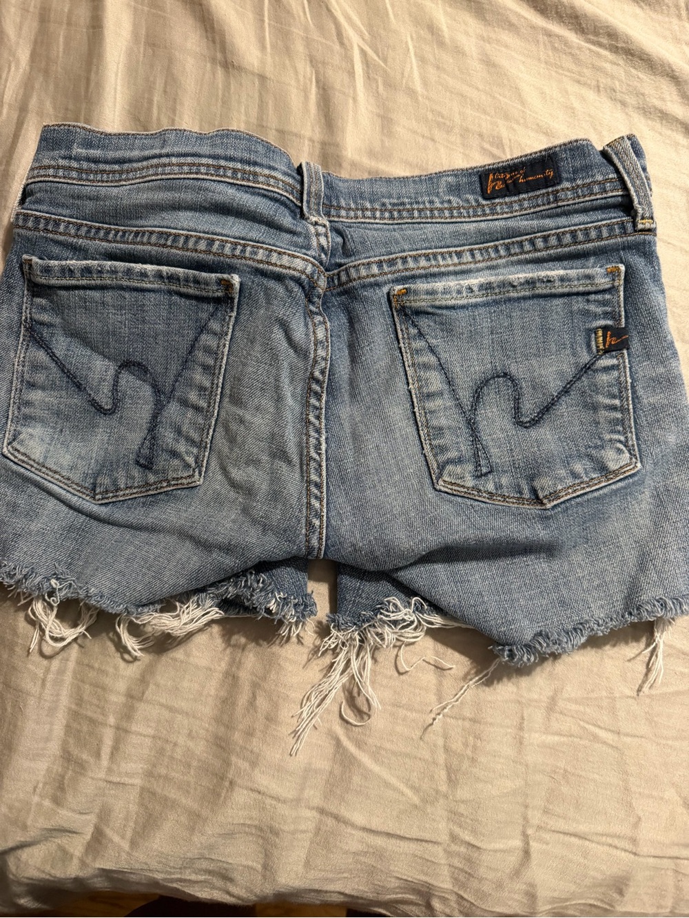 Frayed Hem Light Blue Denim Shorts - Women's - Picture 2 of 5